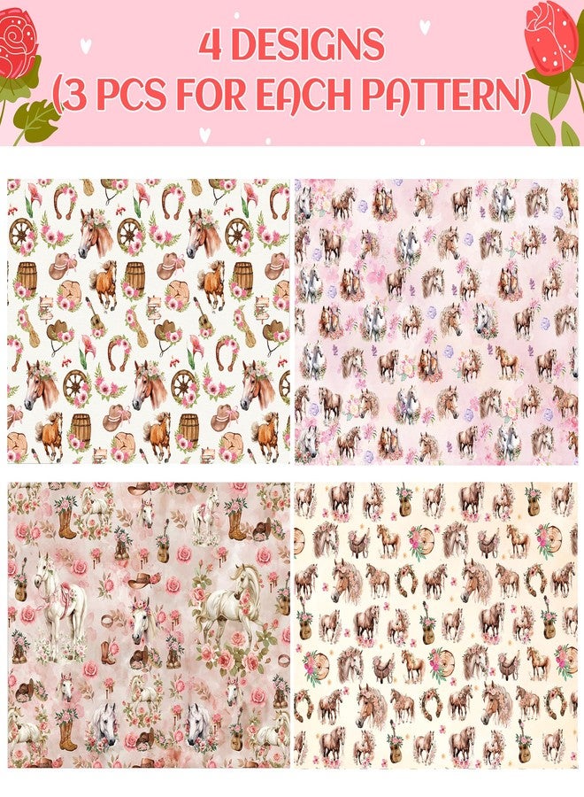 Pineraap 12 Sheets Horse Floral Wrapping Paper, Cowgirl Gift Wrap Paper, Rose Themed Western Derby Wrapping Papers for DIY Crafts, Girls Birthday, Baby Shower, Wedding, Graduation Gift, 27.6 x 19.7In - Image 3